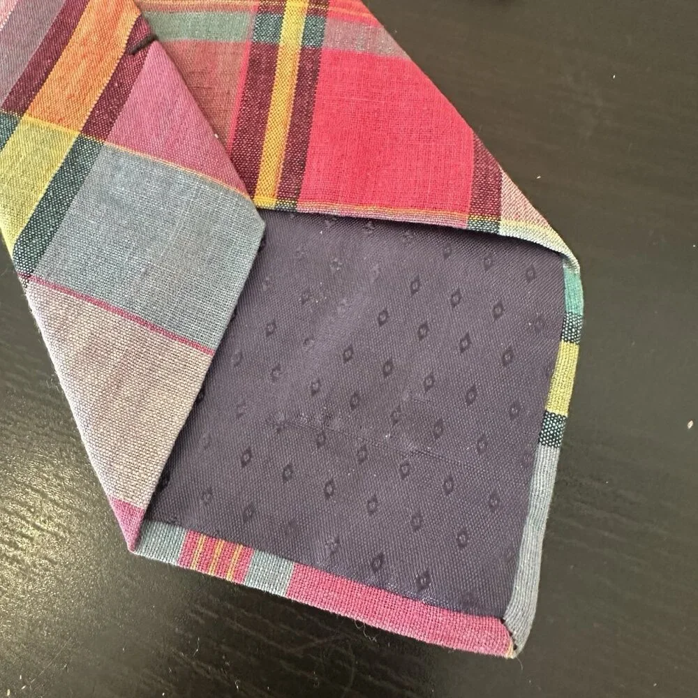 Vintage Abercrombie And Fitch Plaid Tie 90s Y2k Pink Blue Orange Easter dance‎